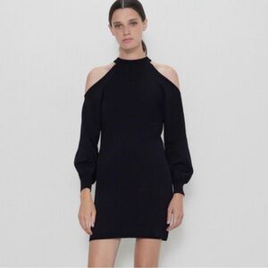 Zara Black Cold Shoulder Long Sleeve Dress